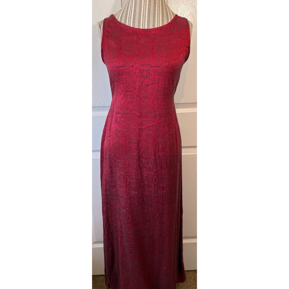 Thai Silk Red Brocade Maxi Tank Dress Medium